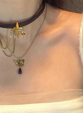 蝴蝶流苏choker双层项链女