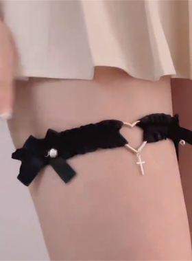 蝴蝶结爱心铃铛腿环女朋克蕾丝