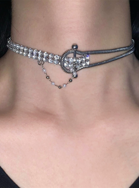 皮带扣满钻choker颈链项圈女