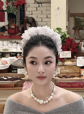 白色蕾丝大肠发圈气质高级感