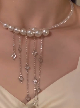 小众高级感流苏链条珍珠锁骨链