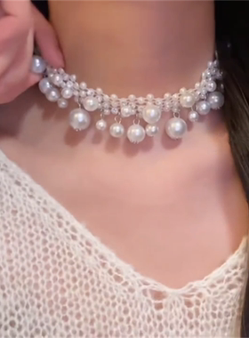 欧美复古珍珠流苏项链