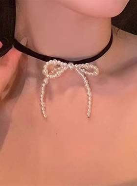 纯欲风蝴蝶结珍珠项链女