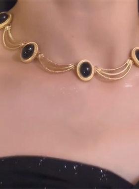 中古黑色水滴项链耳环女