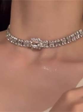 闪钻锆石choker项链女