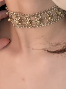 镂空花朵钉珠choker项圈女
