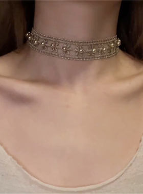 金色镂空钉珠choker项链