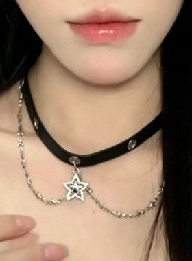 黑色星星choker脖颈链皮质项圈女