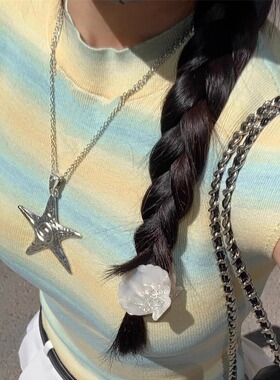 甜酷辣妹银色大五角星吊坠项链