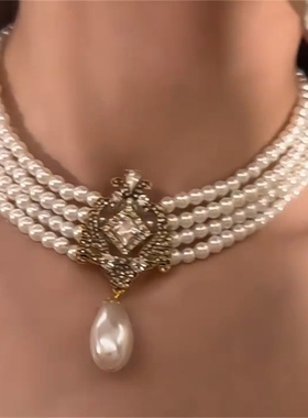 宫廷多层珍珠项链欧美复古巴洛克