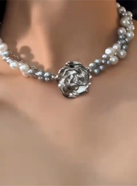 珍珠玫瑰花choker项链女