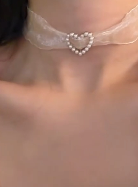 纯欲白色爱心薄纱choker项链女