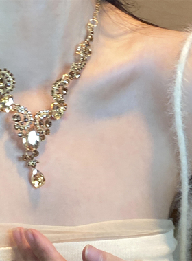 超闪金色水滴锆石项链女