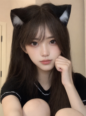 白色毛绒猫耳朵发箍女拍照道具