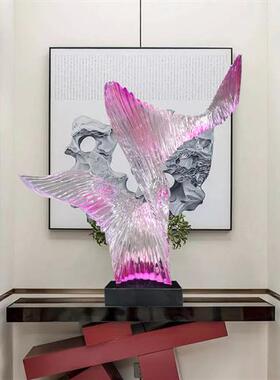 现代轻奢酒店透明树脂摆饰展翅高飞客厅抽象创意软装饰艺术品雕塑