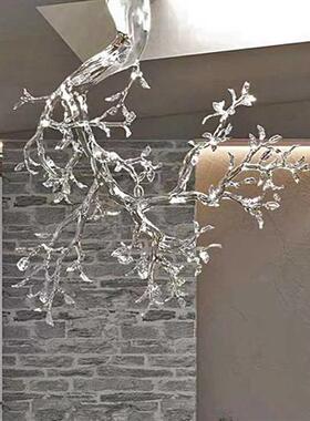 酒店会所大堂抽象透明树挂饰树脂雕塑迎客松摆件别墅售楼处装饰品