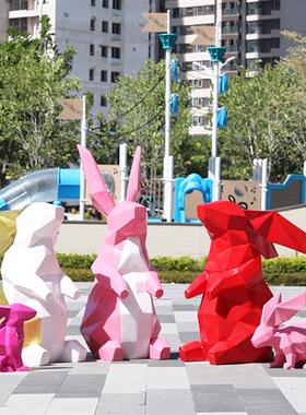 年新年玻璃钢抽象几何兔子雕塑卡通公园春节吉祥物兔年装饰品