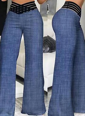 镂空高腰纯色微喇叭长裤女Hollow-out women's flared pants