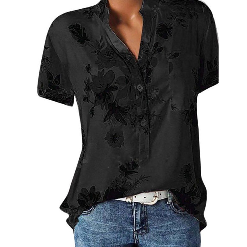 Women's printed V-neck button up shirt  女士印花V领系扣衬衫 - 图2