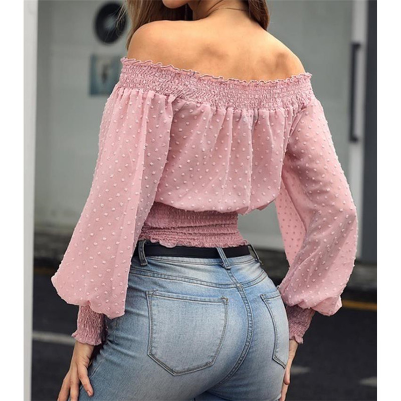 Off shoulder ruffled top for women一字肩荷叶边收腰上衣女-图0