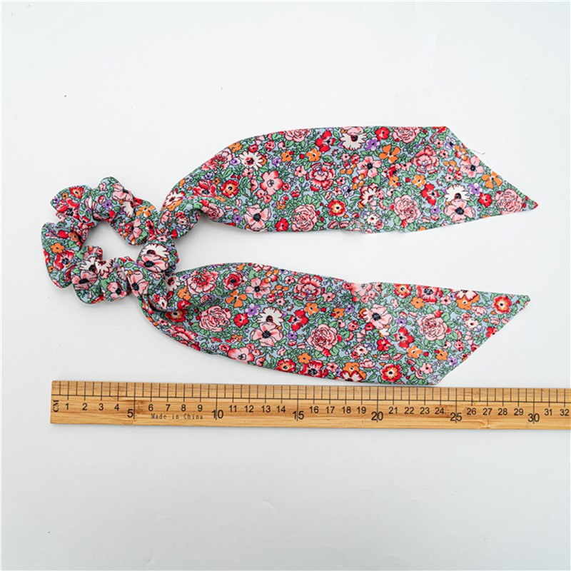 Fashion Floral Print Scrunchies Solid Color Hair ribbon For - 图3