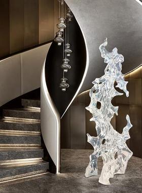 现代酒店大堂抽象太湖石摆件透明树脂落地雕塑售楼处软装饰艺术品