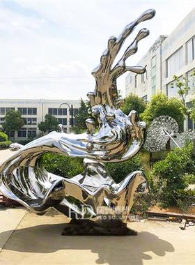 不锈钢镜面水浪花水滴雕塑定制城市房地产景观水池水波纹金属摆件