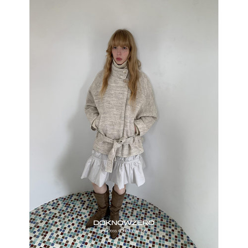 DKZ 杏色40%羊毛毛呢外套女冬季新款复古廓形上衣 - 图1