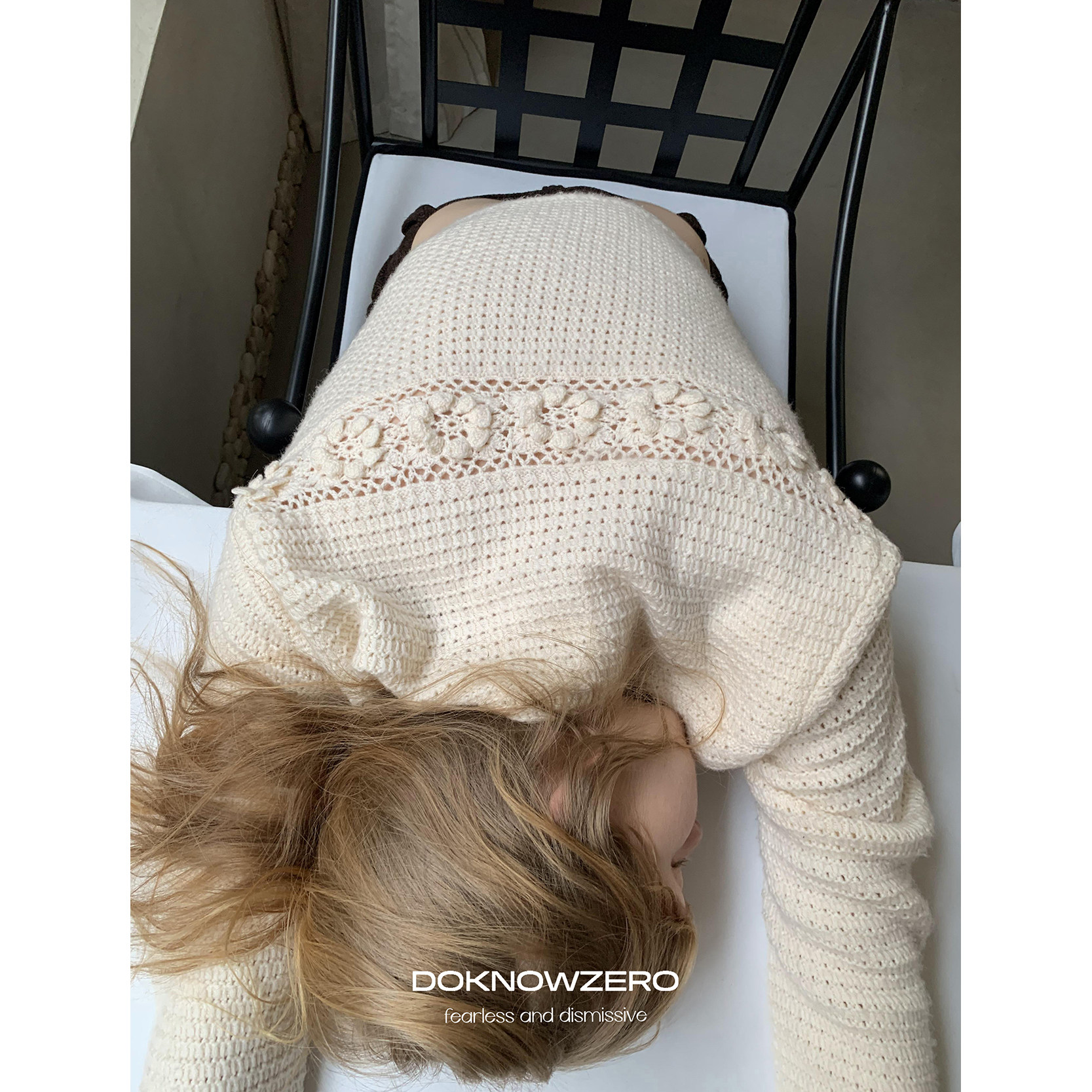 DKZ  杏色针织开衫外套女秋冬新款宽松重工镂空立体钩花上衣,淘宝优惠券,粉丝福利购,淘宝优惠卷