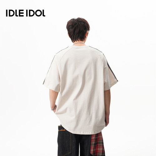 Idle Idol2026年夏季纯棉圆领T恤运动风撞色拼接上衣男女时尚短袖 - 图3