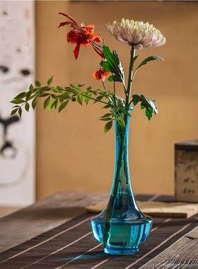 COCO 日式雀蓝花瓶摆件客厅插花鲜花玻璃花瓶透明插花水养花瓶