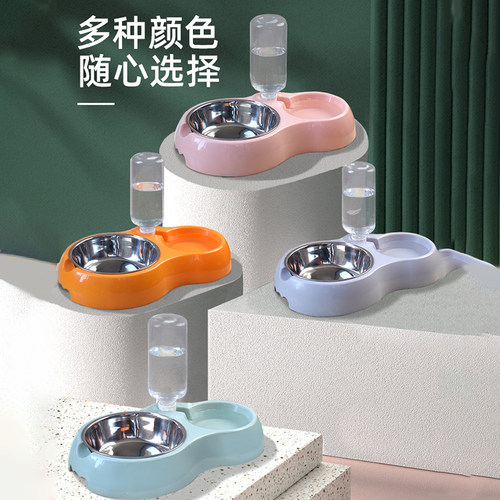 猫碗狗碗狗盆猫食盆猫咪狗狗饭盆防打翻喝水一体猫盆双碗宠物用品 - 图3