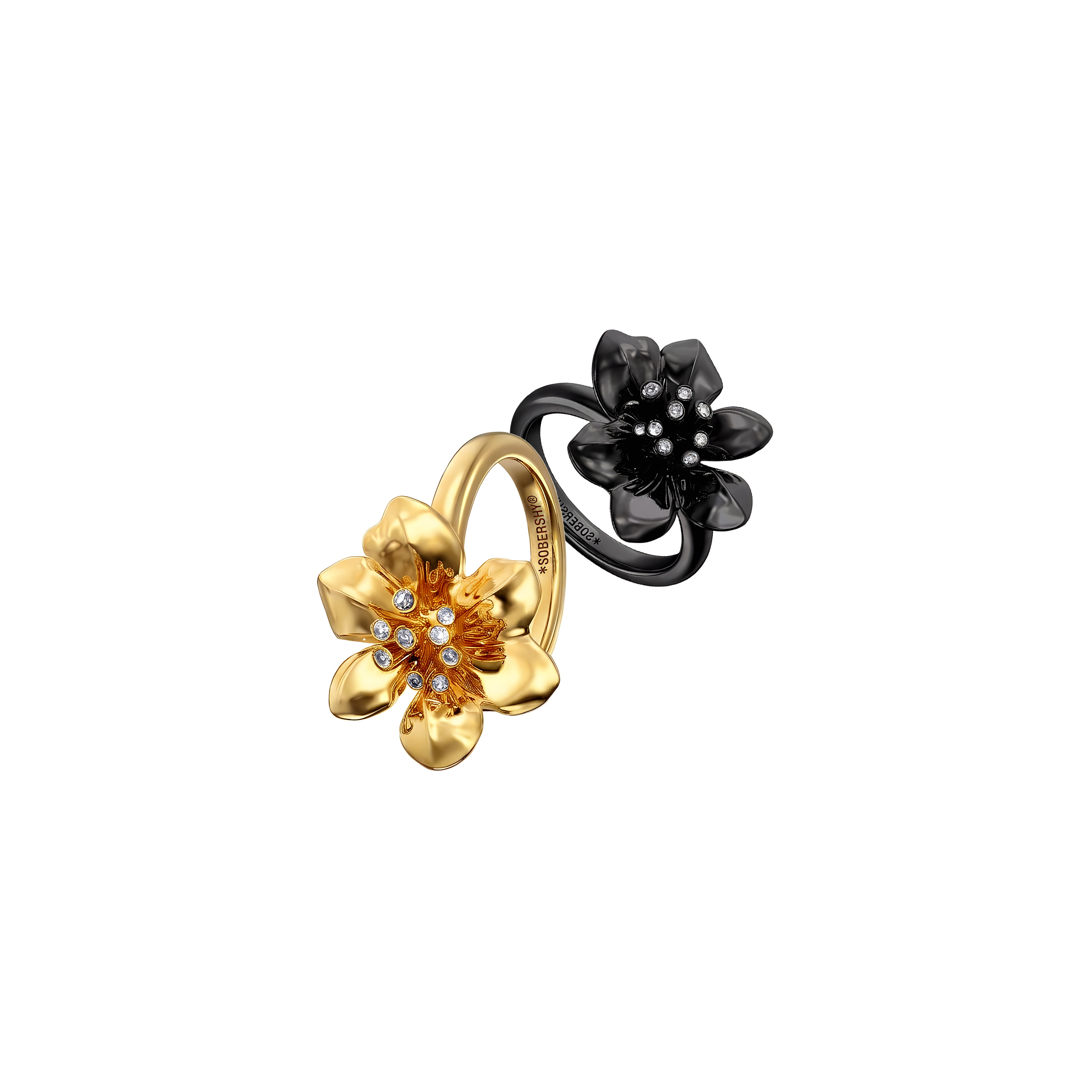 Twin Lily Flower Plain Ring 3 Colors