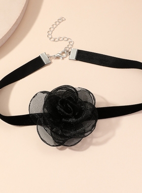 蕾丝颈链玫瑰花锁骨链黑色网红礼服配饰脖圈气质饰品围脖气质项链