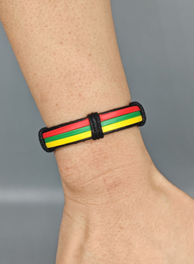 波西米亚网红牙买加红绿黄手环小众编织皮革手链嘻哈条纹可调小众