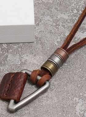 棕色简约欧美风潮男项链个性古风嘻哈吊坠皮绳项链男士小众