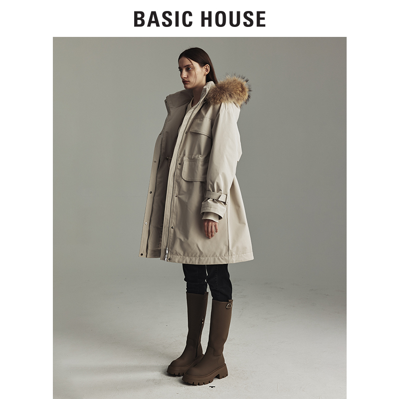 Basic House/百家好23冬新款轻长羽绒服保暖毛领防风B0143B5A972