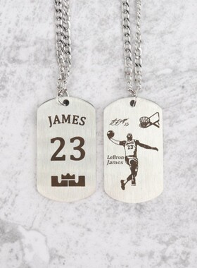 潮流欧美项链科比詹姆斯库里欧文篮球球星logo钛钢项链吊坠纪念