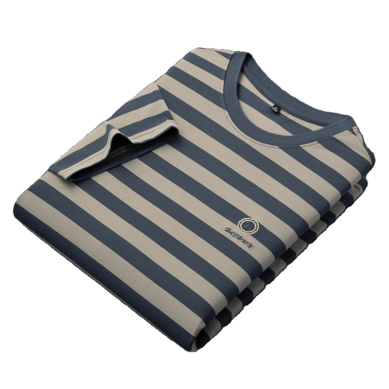 皮尔卡丹男士桑蚕丝条纹短袖T恤2025夏季休闲百搭圆领体恤上衣男 - 图3