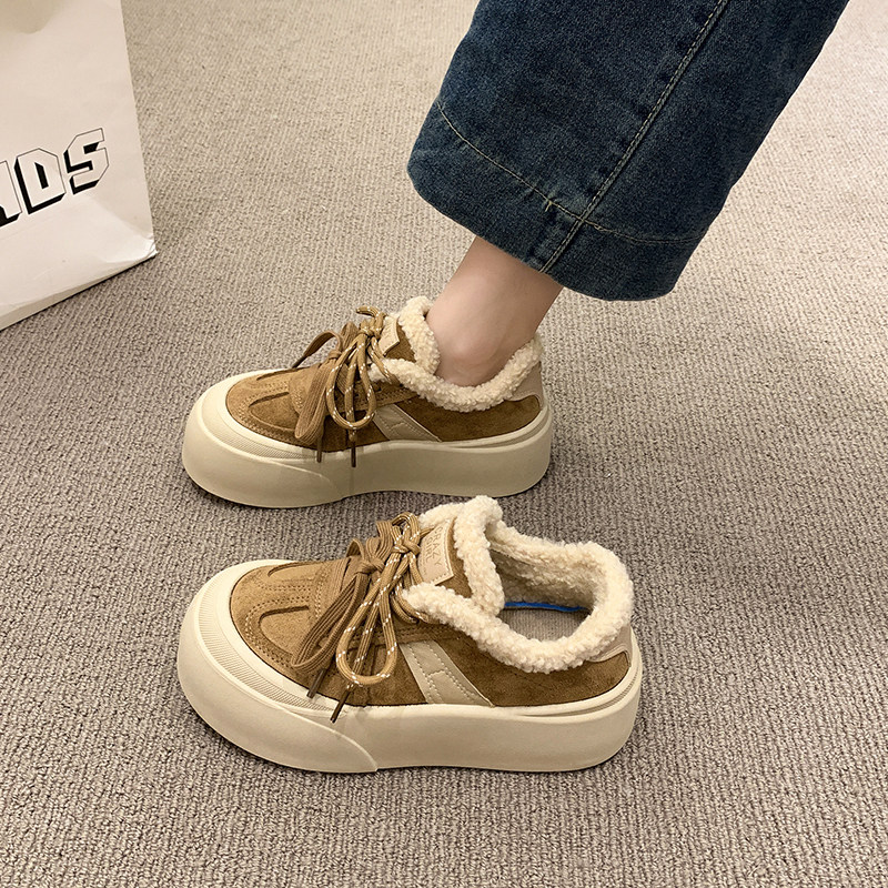 加绒增高德训鞋女2025秋冬新款百搭松糕休闲运动板鞋保暖毛毛棉鞋,淘宝优惠券,粉丝福利购,淘宝优惠卷