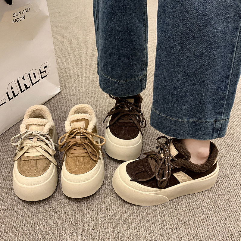 加绒增高德训鞋女2025秋冬新款百搭松糕休闲运动板鞋保暖毛毛棉鞋,淘宝优惠券,粉丝福利购,淘宝优惠卷
