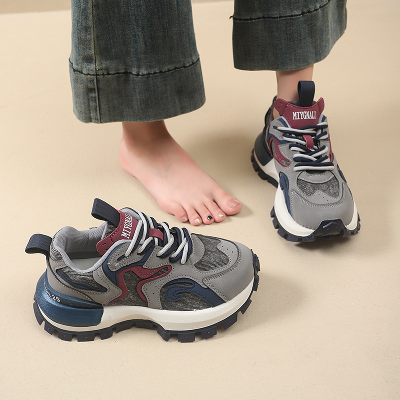 小众爆款老爹鞋女2025秋季新款百搭厚底轻便休闲运动鞋增高阿甘鞋 - 图0