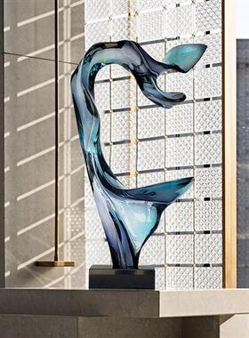 现代抽象透明树脂雕塑酒店客厅样板房玄关软装工艺品大型落地摆件
