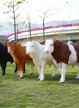 户外玻璃钢大型仿真西门塔尔安格斯黑牛和牛雕塑模型园林装饰摆件