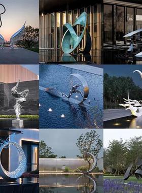 大型不锈钢月亮圆环圆形雕塑定制金属镂空户外售楼部景观装饰摆件