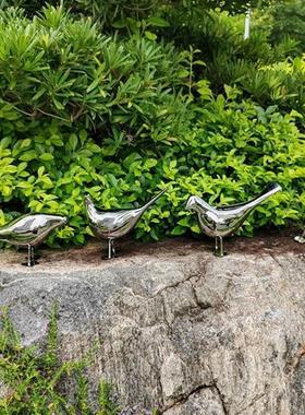 抽象简约不锈钢鸽子草坪户外落地庭院小动物摆件艺术品雕塑