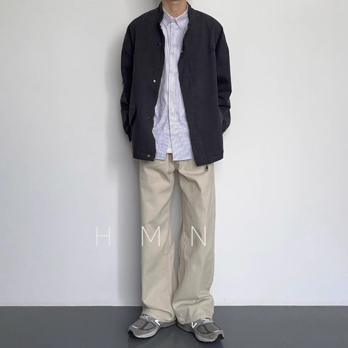 HMN Studio日系复古水洗休闲直筒裤美式宽松简约百搭宽松牛仔裤男 - 图1