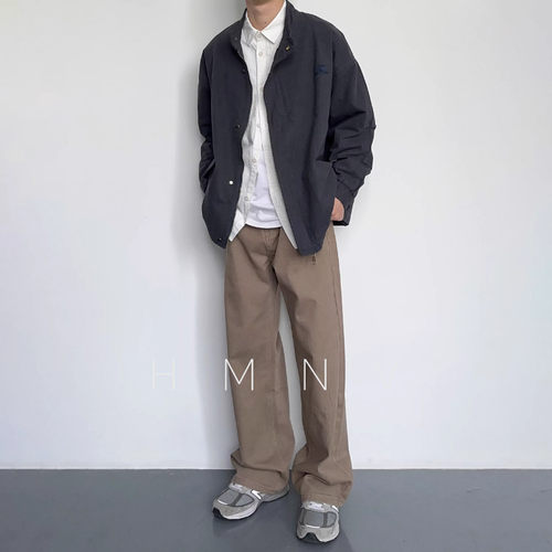 HMN Studio日系复古水洗休闲直筒裤美式宽松简约百搭宽松牛仔裤男 - 图3