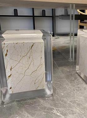 茶室铂晶透明茶墩水晶木墩坐墩坐凳边几软装工艺品家居家具定制