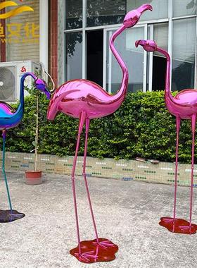 不锈钢火烈鸟雕塑可定制仙鹤镜面售楼处水池草坪园林装饰白鹭摆件